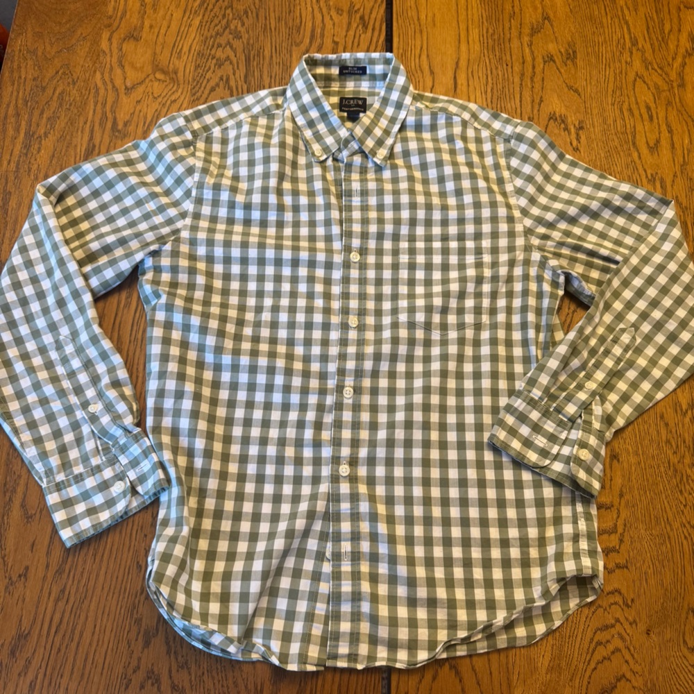 J Crew Performance Slim untucked plaid‎ gingham Checkered Button-Up Shirt